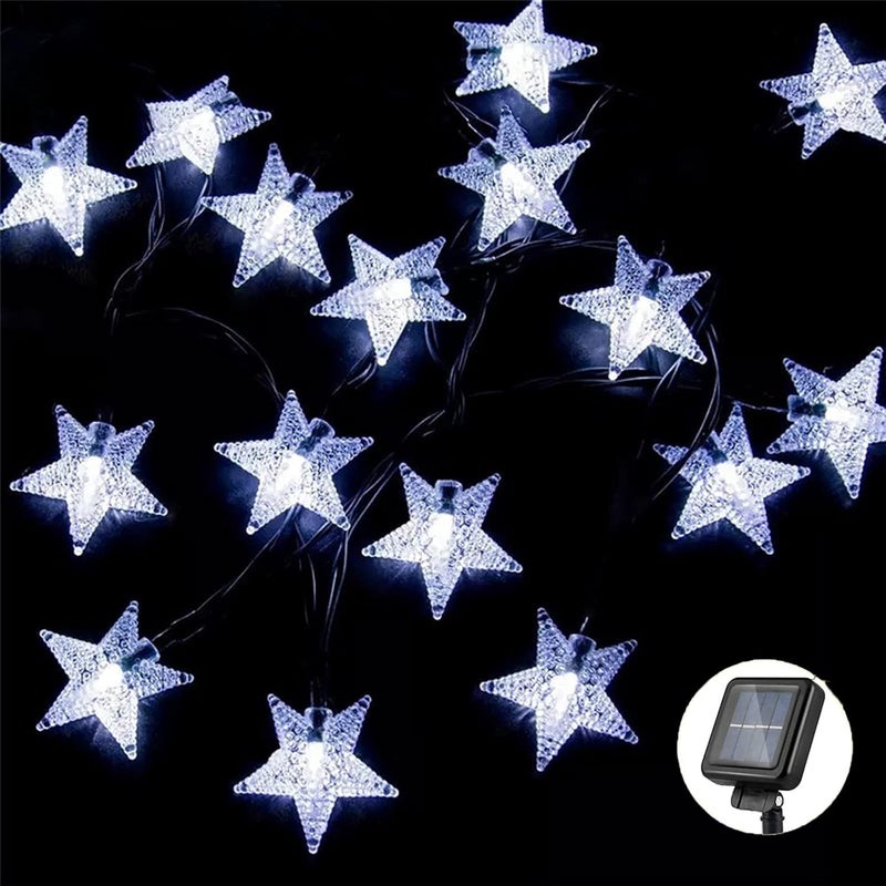 Lampki solarne, 6,5 m, 30 diod LED, 8 trybów, wodoodporne, do ogrodu, na patio, na Ramadan, na Boże Narodzenie (zimne białe światło)