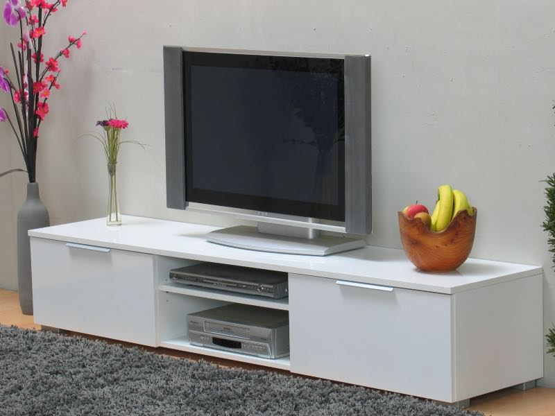 Bergamo mebel TV/Hifi z 2 szufladami i 2 półkami, szerokość 172 cm, wysokość 33 cm, biały wysoki połysk.
