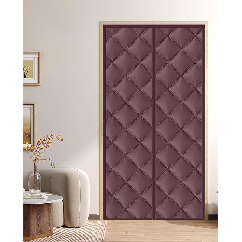 Izolowana magnetyczna zasłona do drzwi, samozamykająca, tkanina Oxford, chłodna latem, ciepła zimą - brązowa, 95 cm x 220 cm