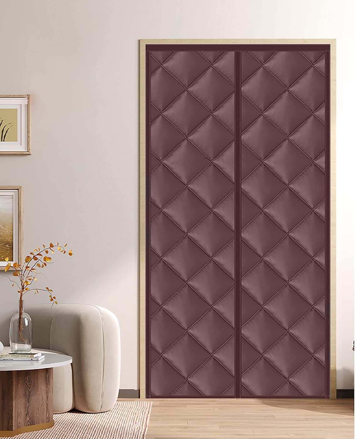 Izolująca magnetyczna kurtyna drzwiowa, samozamykająca, tkanina Oxford, chłodna latem, ciepła zimą - Brązowa, 80 cm x 200 cm