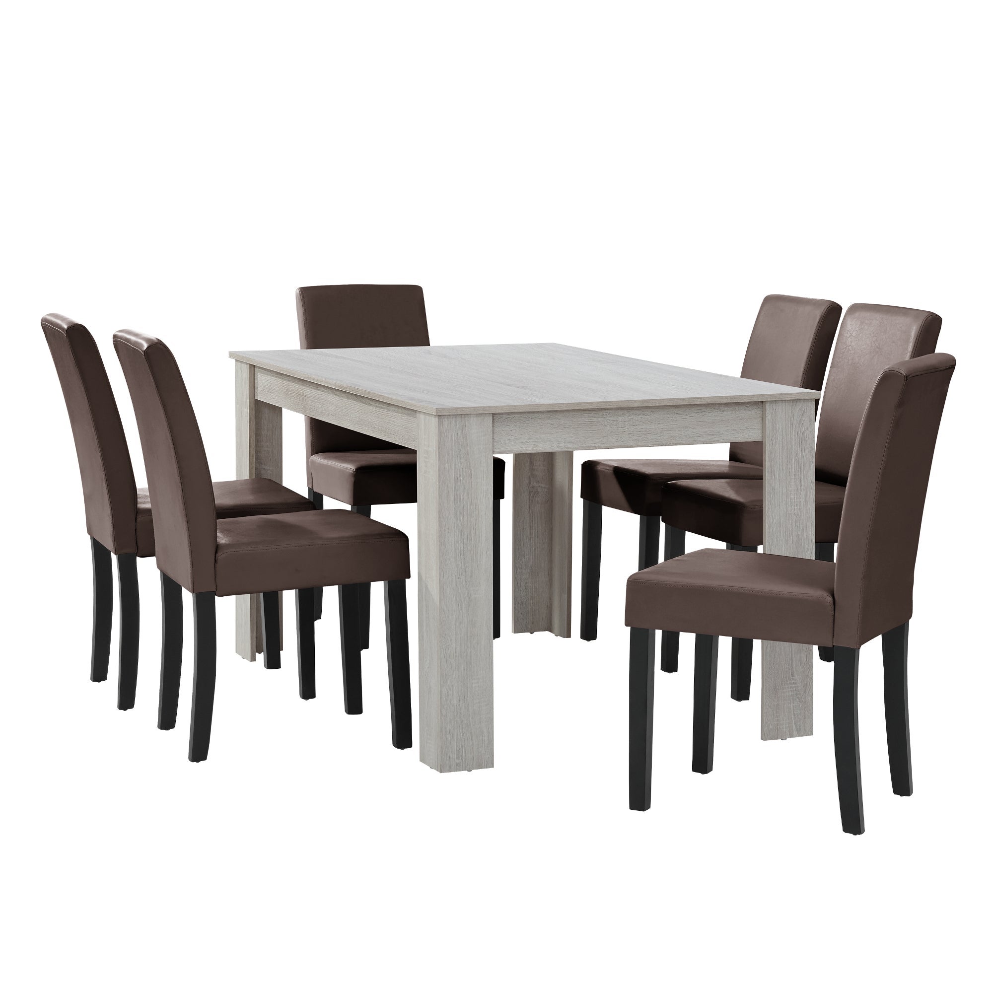 Ensemble De Salle à Manger 6 Places Avec Chaises Rembourrées Grises Et Piètement En Fer Doré - Table Ovale Blanche Design Moderne