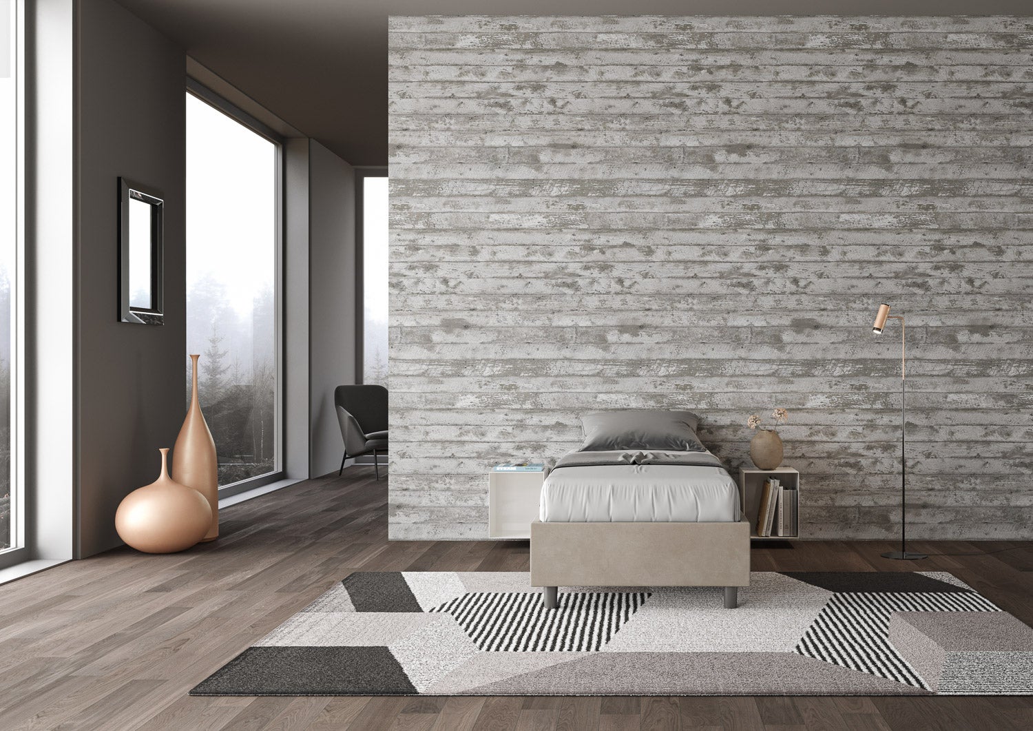 Cadre de lit 1 place avec sommier rembourré 90x210 microfibre sable Azelia - 3