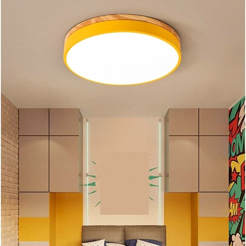 Lampa sufitowa LED nowoczesna okrągła lampa sufitowa z drewna W ciepłe światło K do salonu sypialni kuchni korytarza jadalni cm żółta
