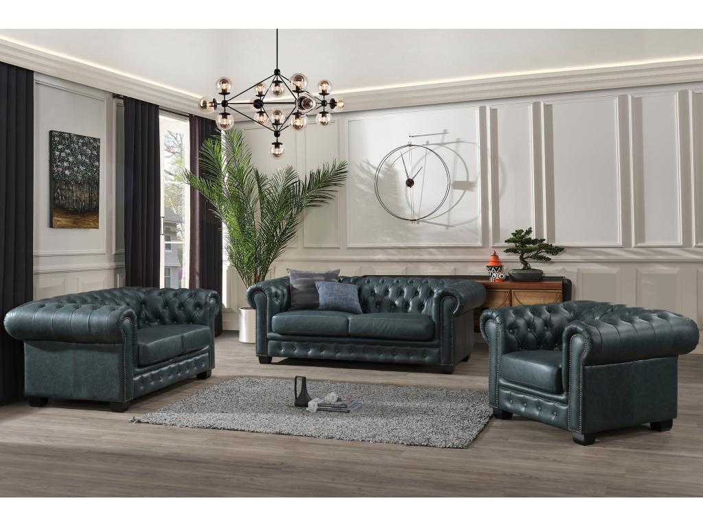 Canapé Chesterfield 3 Places Cuir Vert – Occasion