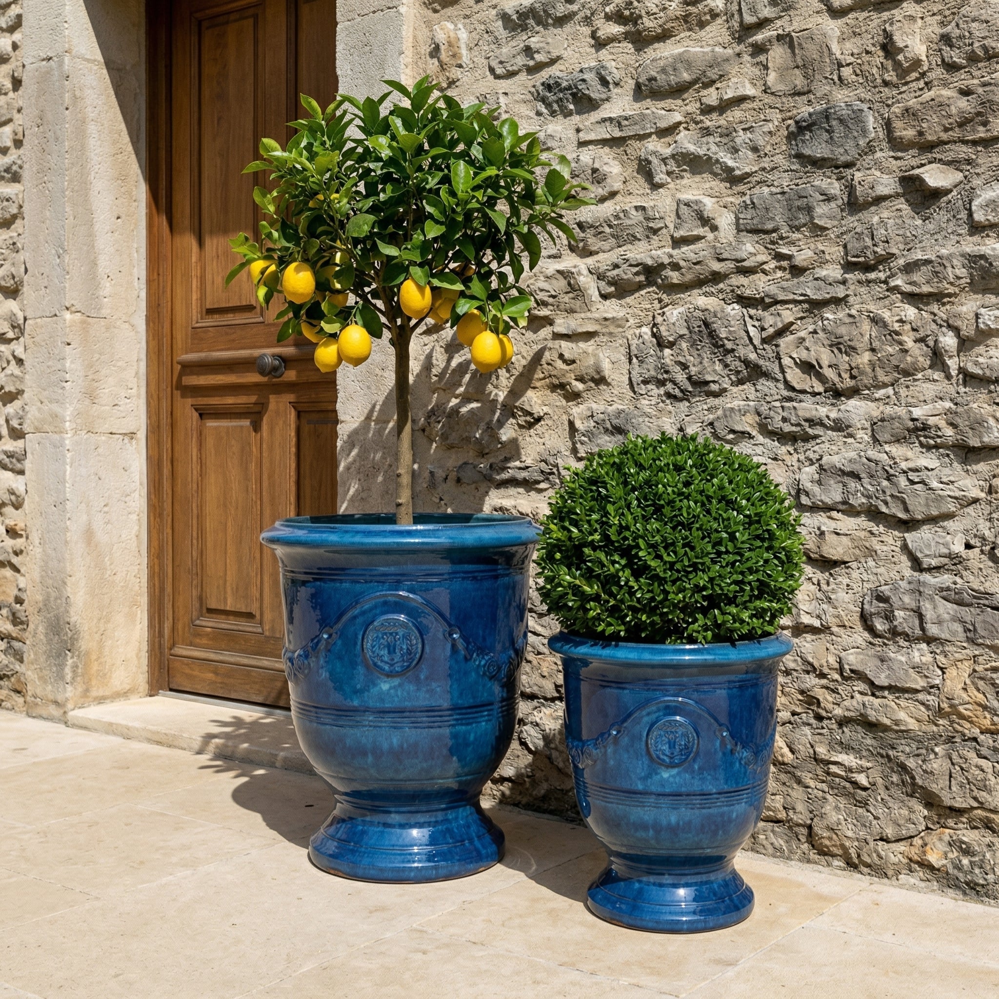 Pot grande taille d'extérieur RICHELIEU 35x42cm bleu azur, fait main en terre cuite émaillée, résistant au gel - 4