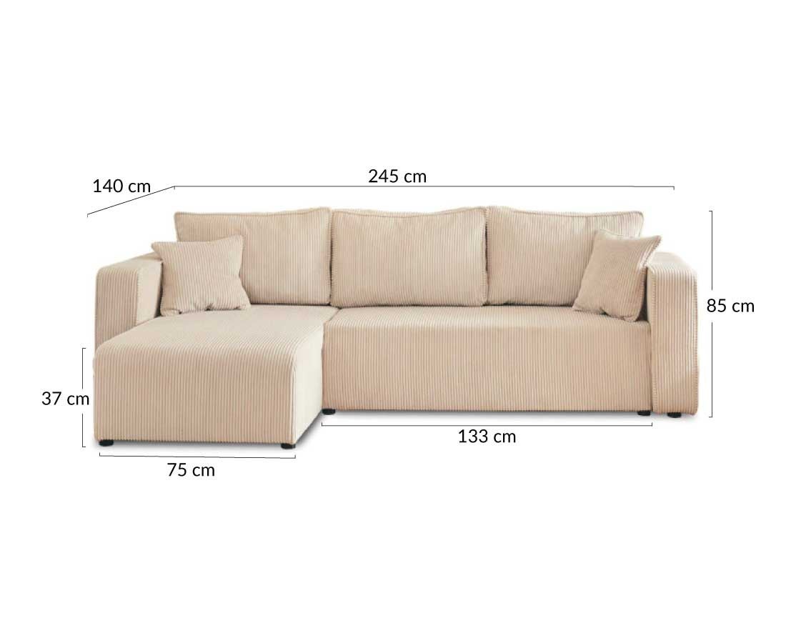 Canapé d'angle réversible convertible 4 places en velours côtelé beige - TOPAZE - Best Mobilier - 8