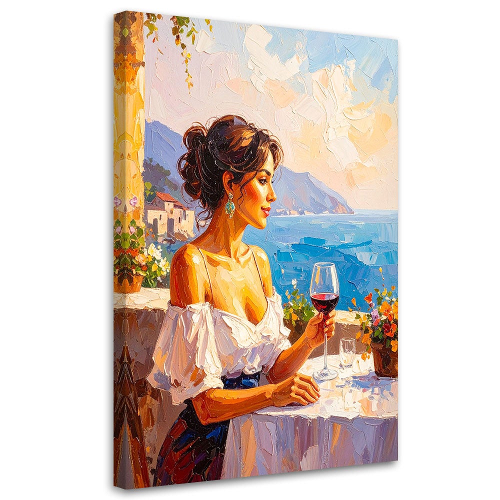 Obraz do salonu sypialni, Portret Kobieta Wino Pejzaż 70x100