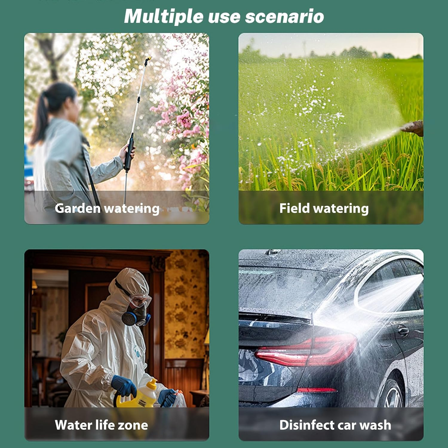 Spruzzatore elettrico da giardino da 5 litri, con 3 ugelli regolabili, tubo da 10 m e manico telescopico, spruzzatore ricaricabile tramite USB, bianco - 6
