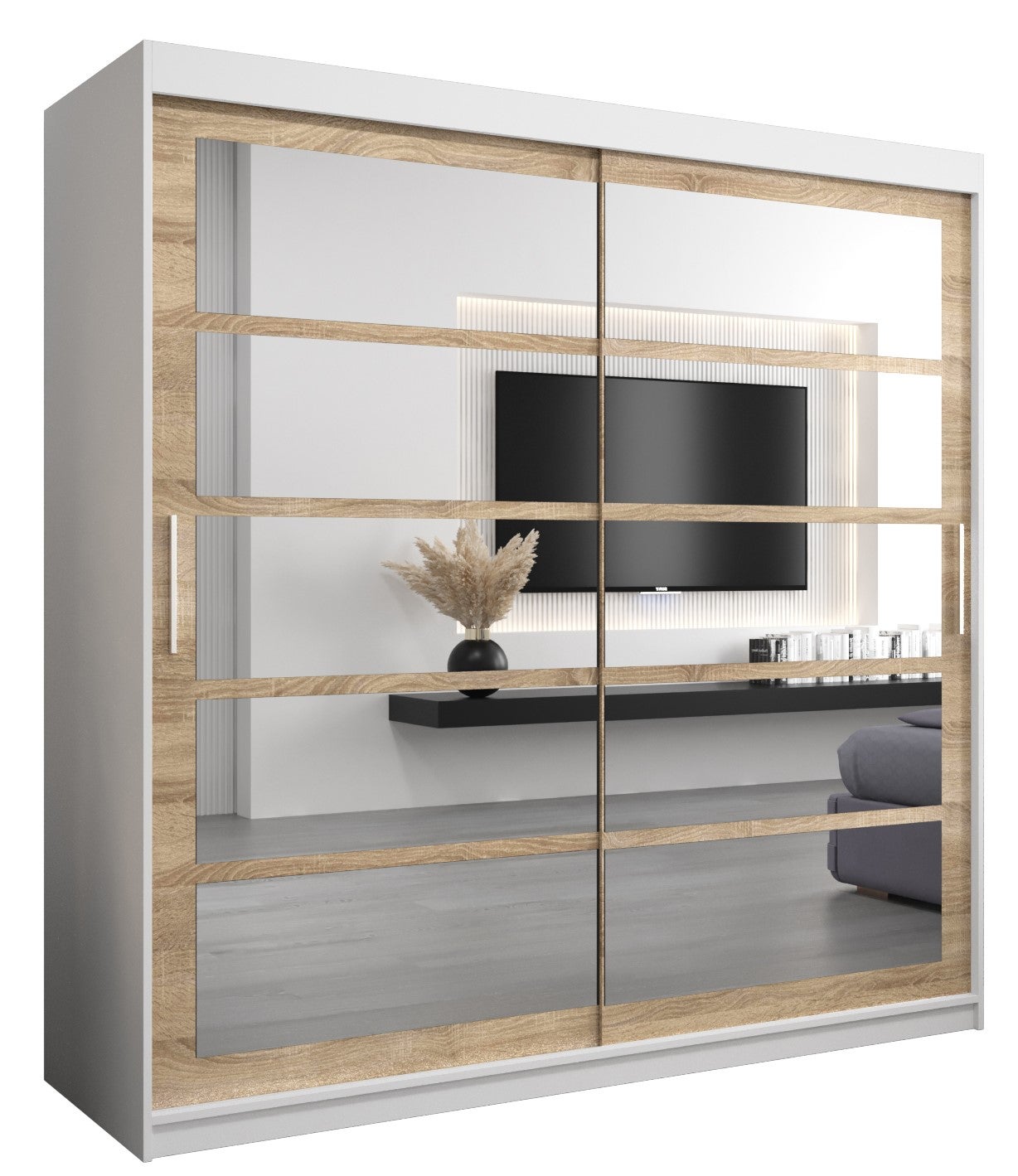 Szafa przesuwna garderoba ROMA 2 200 x 62 x 200 cm Biały + Sonoma - Abiks Meble