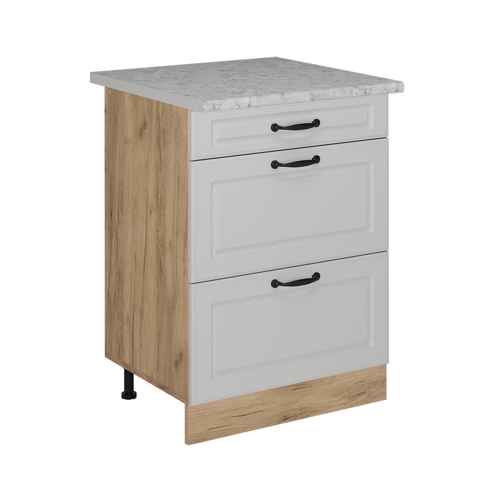 Vicco Szafka dolna do kuchni R-Line, Biały domek wiejski, 60 cm z szufladami, marmur AP