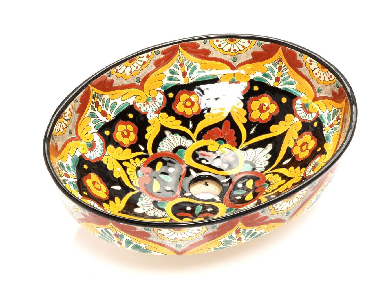 Meksykańska ceramiczna umywalka nablatowa Belinda – owalna umywalka łazienkowa półwpuszczana 44 x 35,5 x 15 cm | Umywalka z motywami Talavera