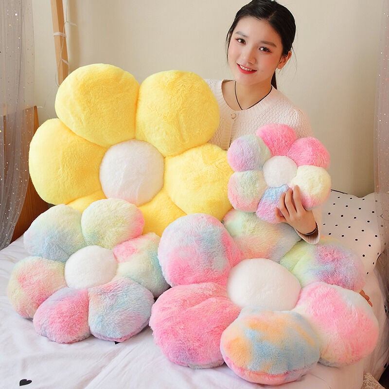 Fleur Oreiller de Sol Coussin Décoration de Chambre Mignonne pour Oreiller en Peluche Confort décontracté Coussin(30x30cm, blanc) - 2