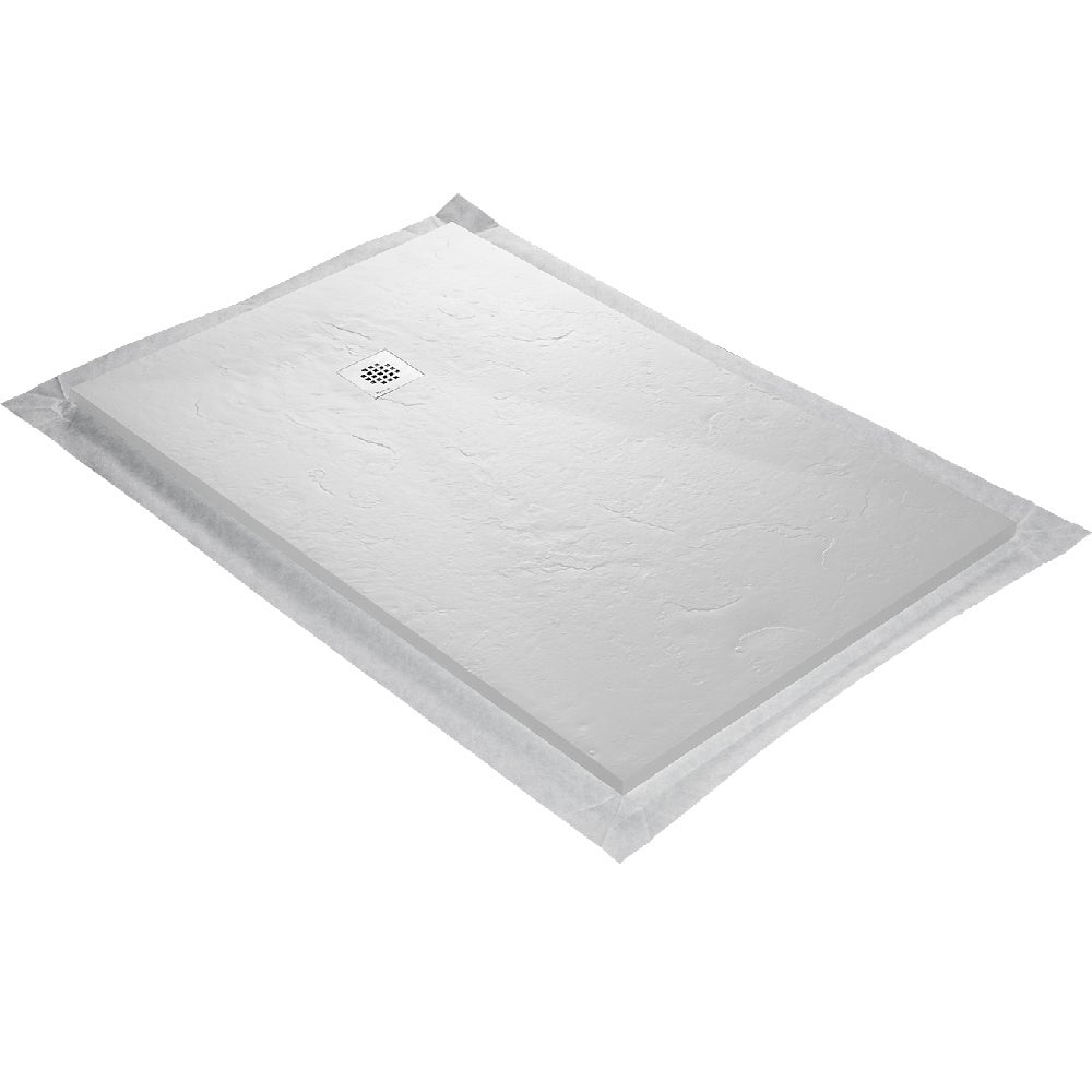 Receveur résine ultra léger 140 x 90 cm blanc effet ardoise - grille carrée excentrée - 2