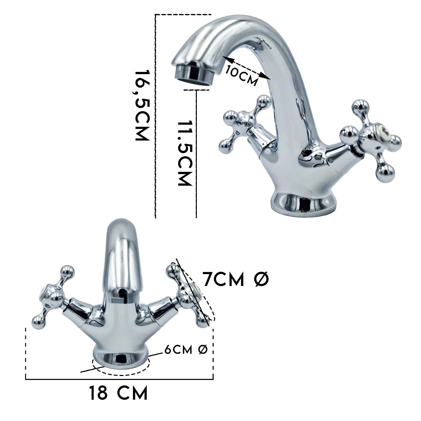 Rubinetto Miscelatore cucina bagno lavabo vasca due manopole in acciaio cromato comprensivo di piletta kit installazione 16.5 CM Maka - 3