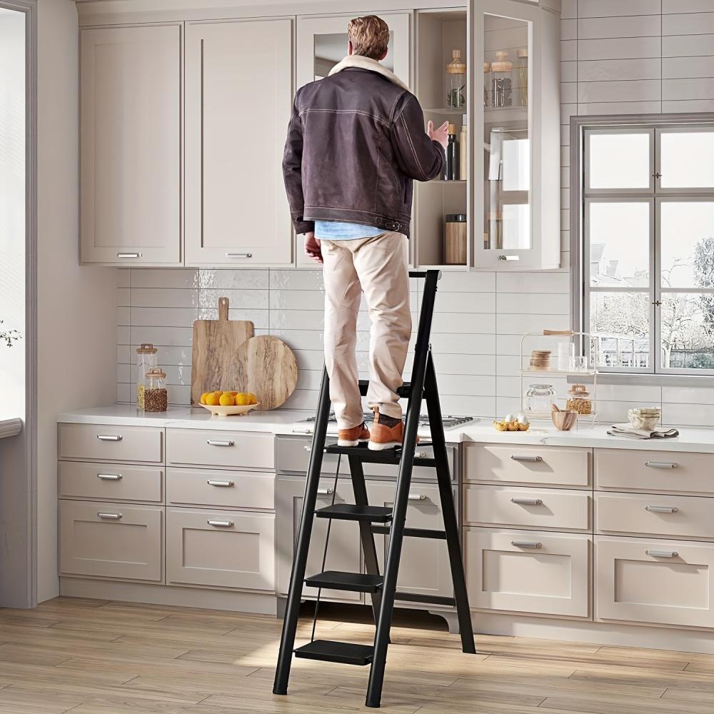 Escabeau pliant 4 marches pour adultes, pédales larges ergonomiques, pieds antidérapants, acier léger portable - 6