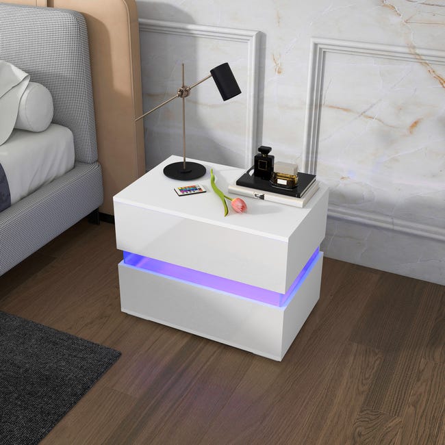 Comodino Bianco Lucido con 2 cassetti 40 cm, Cassetti Senza Maniglie Comodino Bianco Lucido con 2 cassetti 40 cm, Cassetti Senza Maniglie