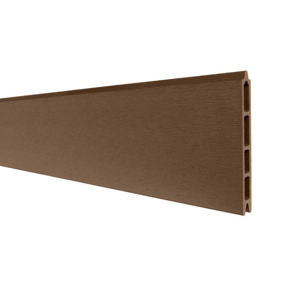 Kit Clôture Composite sur Muret RIO Bronze 9x1,2m - Bois composite & Aluminium - Poteaux sur Platines Noir - Brise vue - 4