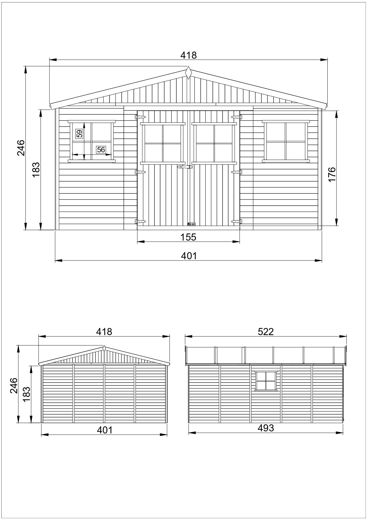 Cobertizo de madera para jardín - A246x418x522cm/20m2 Cobertizo de madera natural - Taller de Jardín - TIMBELA M333 - 4