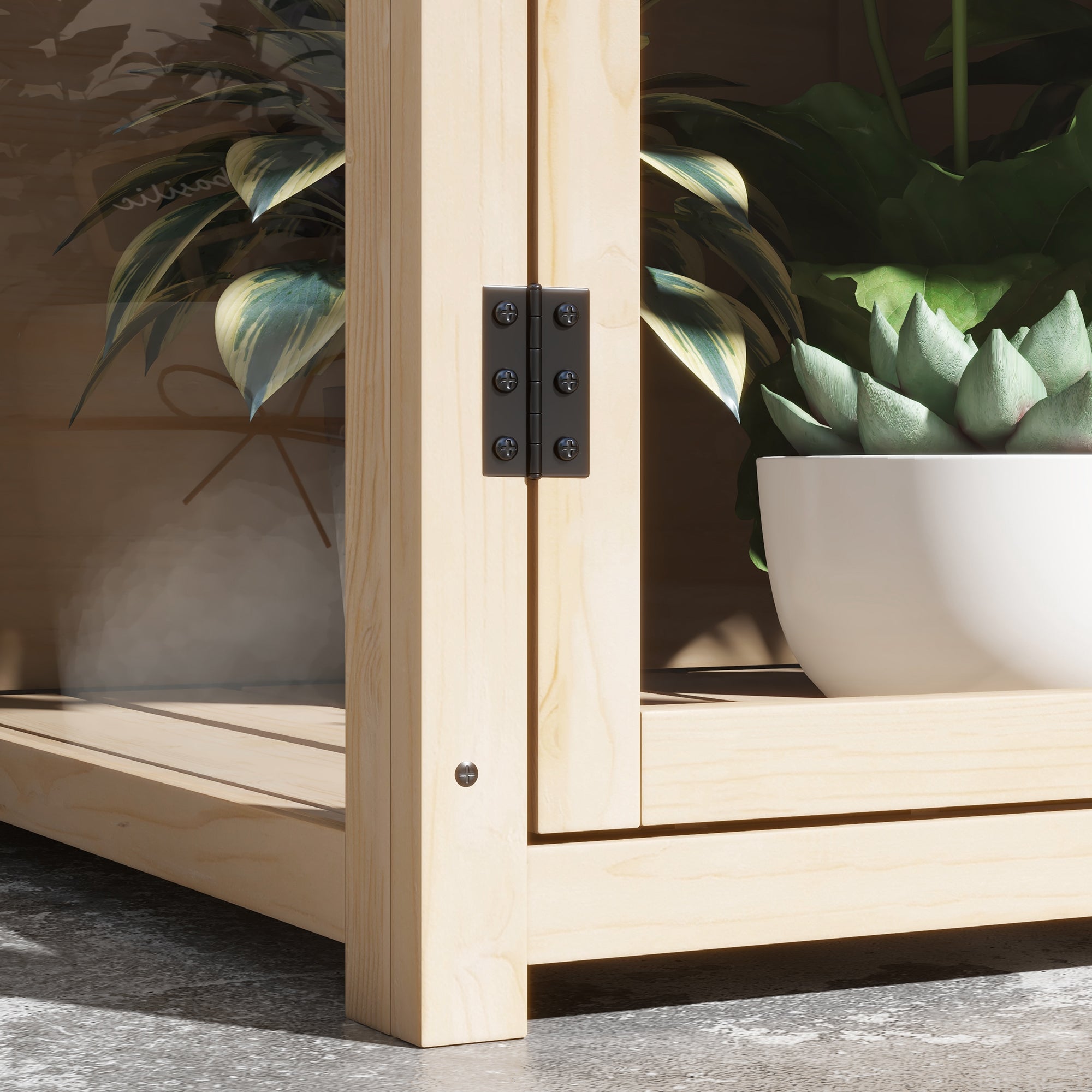 Serre de jardin bois 2 niveaux 103x61x103 cm, double porte, toit ouvrant, ventilation, charge 60 kg, naturel – ComfortXL Outdoor Living - 8