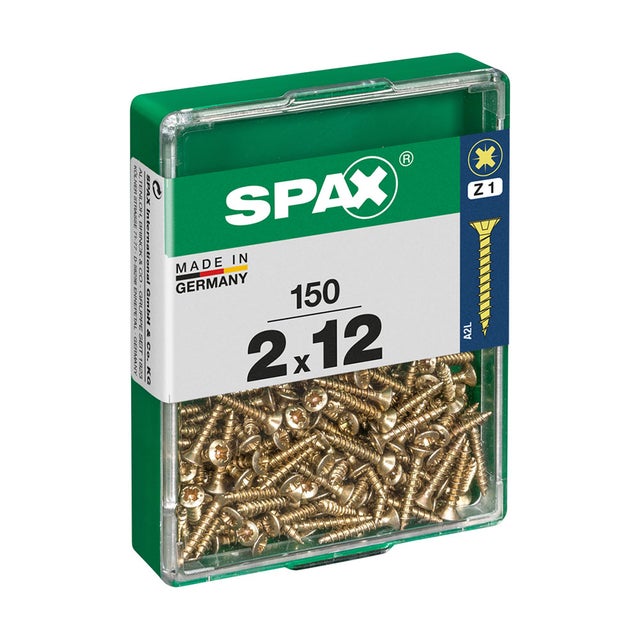 Scatola 150 pezzi vite per legno spax testa piatta yellox 2,0x12mm spax