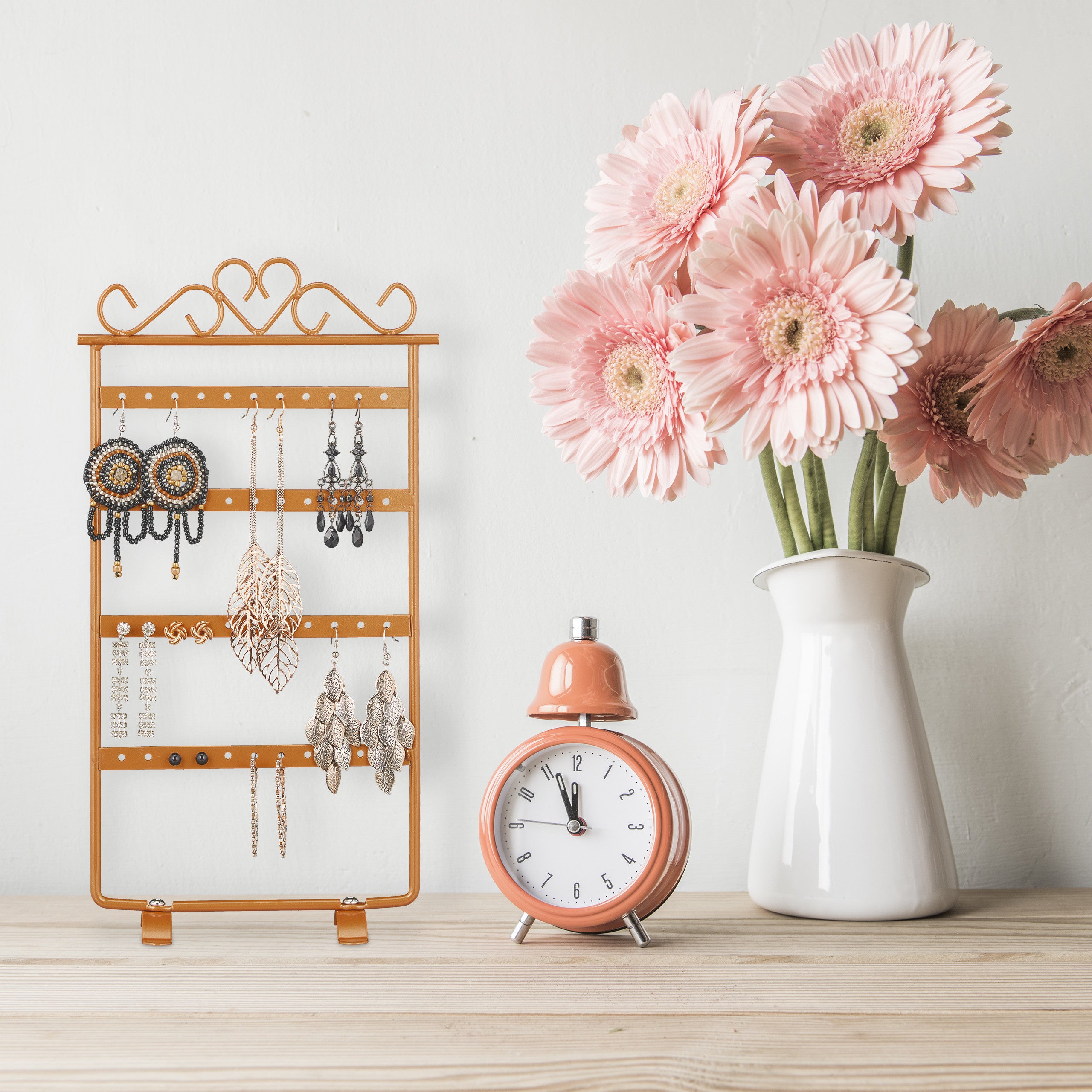 Porte-boucles d’oreilles, présentoir à bijoux, 44&nbsp;emplacements, en fer, HLP&nbsp;: 30,5 x 16,5 x 6,5&nbsp;cm, bronze, Relaxdays - 5