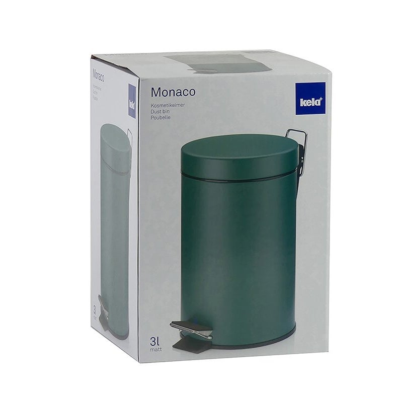 kela bidone per cosmetici verde 3l, bidone a pedale in metallo per il bagno, bidone per i rifiuti del bagno con contenitore interno e maniglia per il - 4