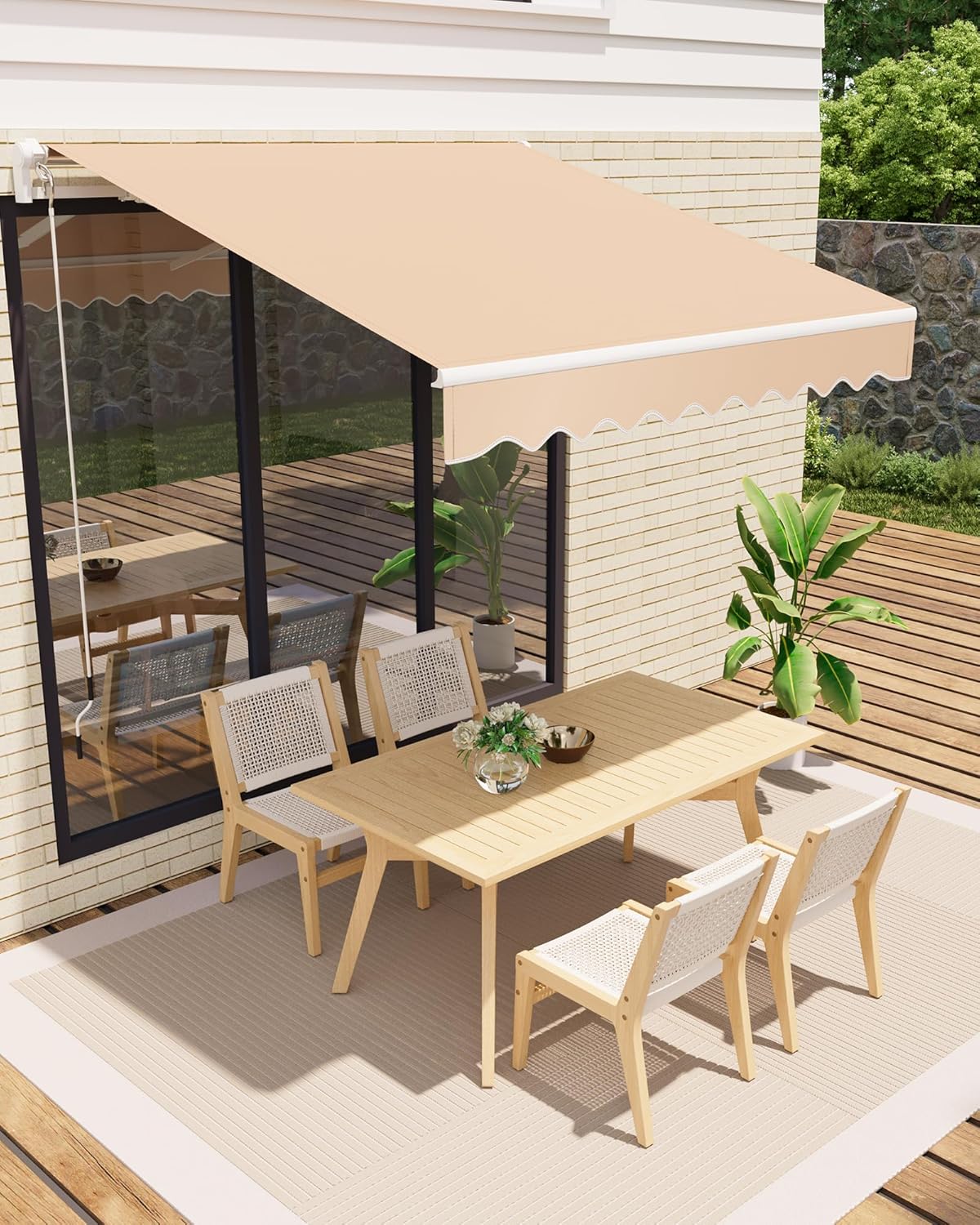 Toldo brazos articulados, toldo pared retráctil exterior, protección uv40+, impermeable, caqui, 350x250 cm