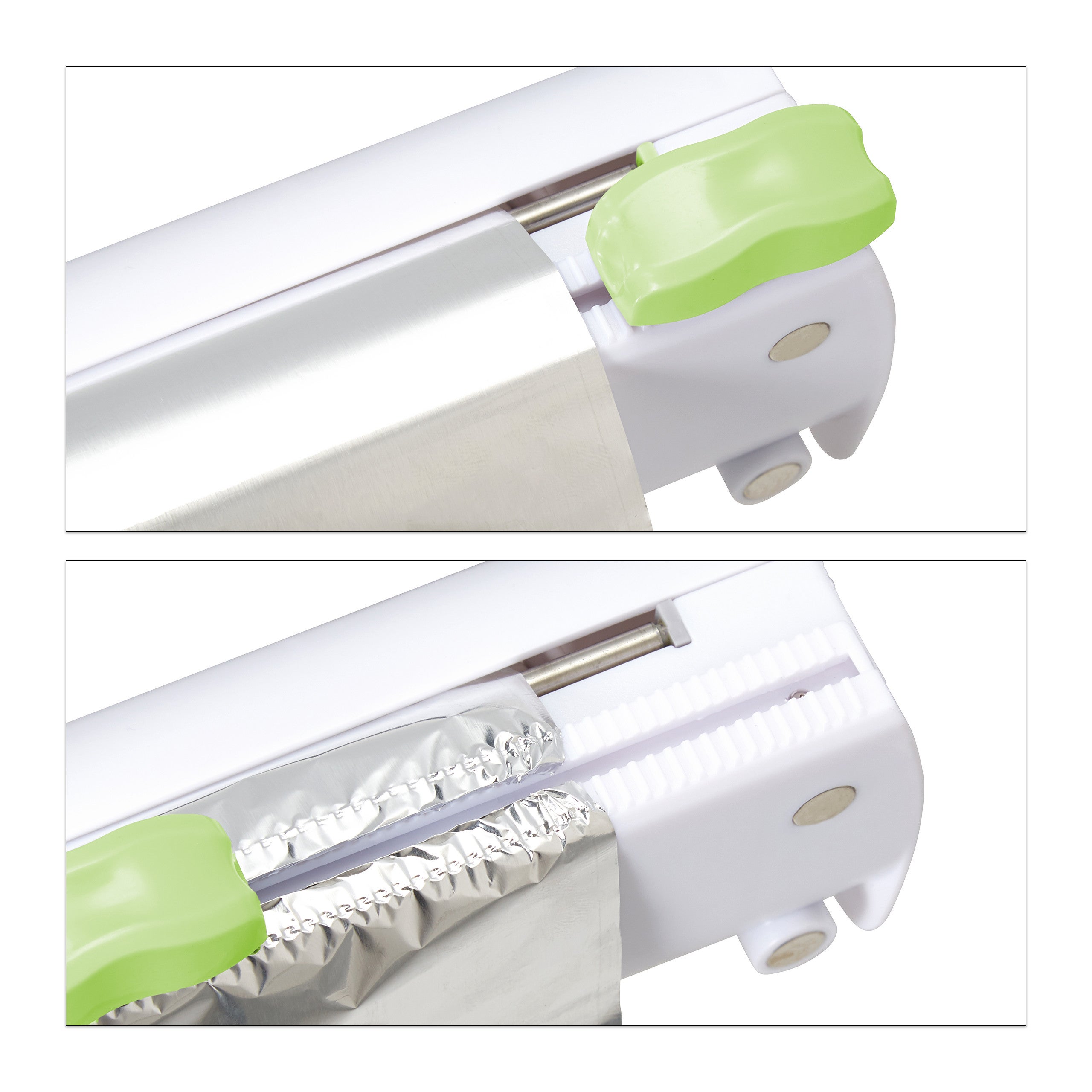 Set 2 Taglia Pellicola da Cucina, Dispenser Porta Rotoli Plastica & Alluminio, Taglierina 5x37x8 cm, Bianco, Relaxdays - 8