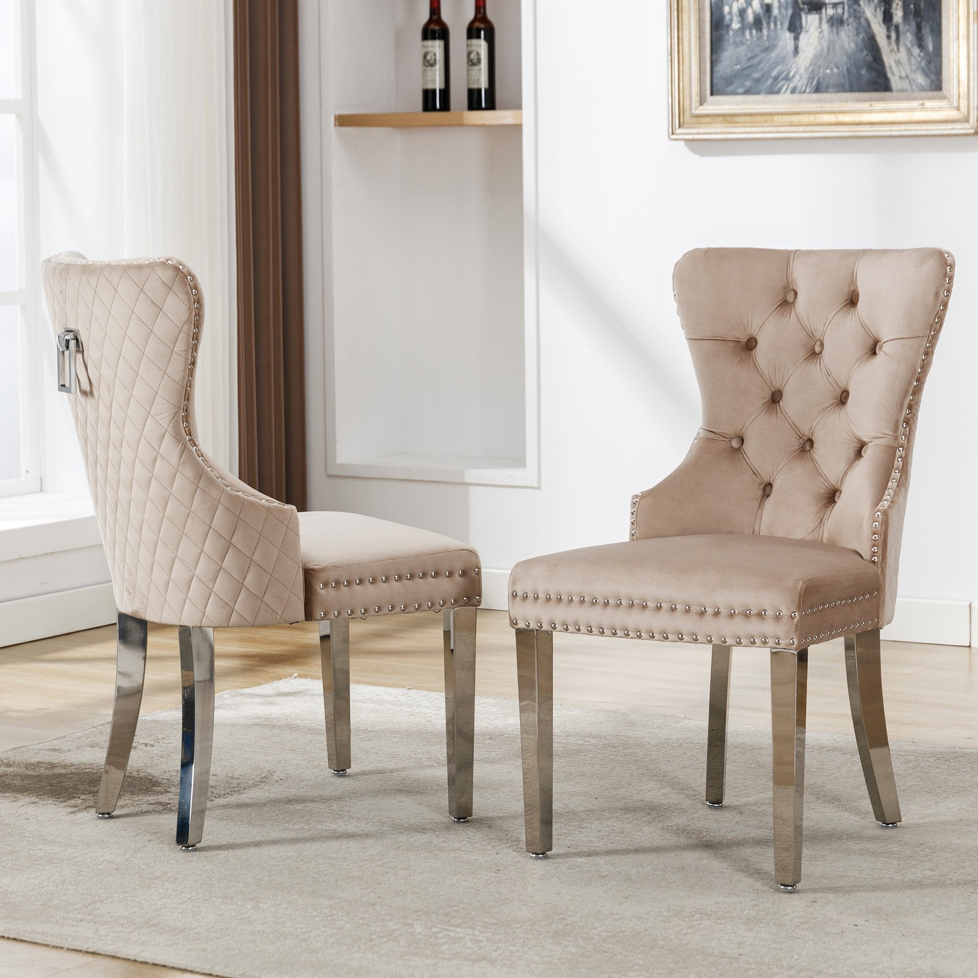 Lot de 2 chaises NYMPHEA pieds Chrome assise Velours Beige