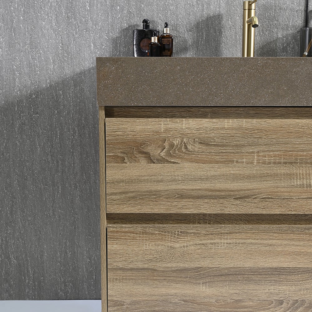 Meuble salle de bain double vasque 120cm bois et effet marbre marron avec miroir LED LB-8476M-120 - 7