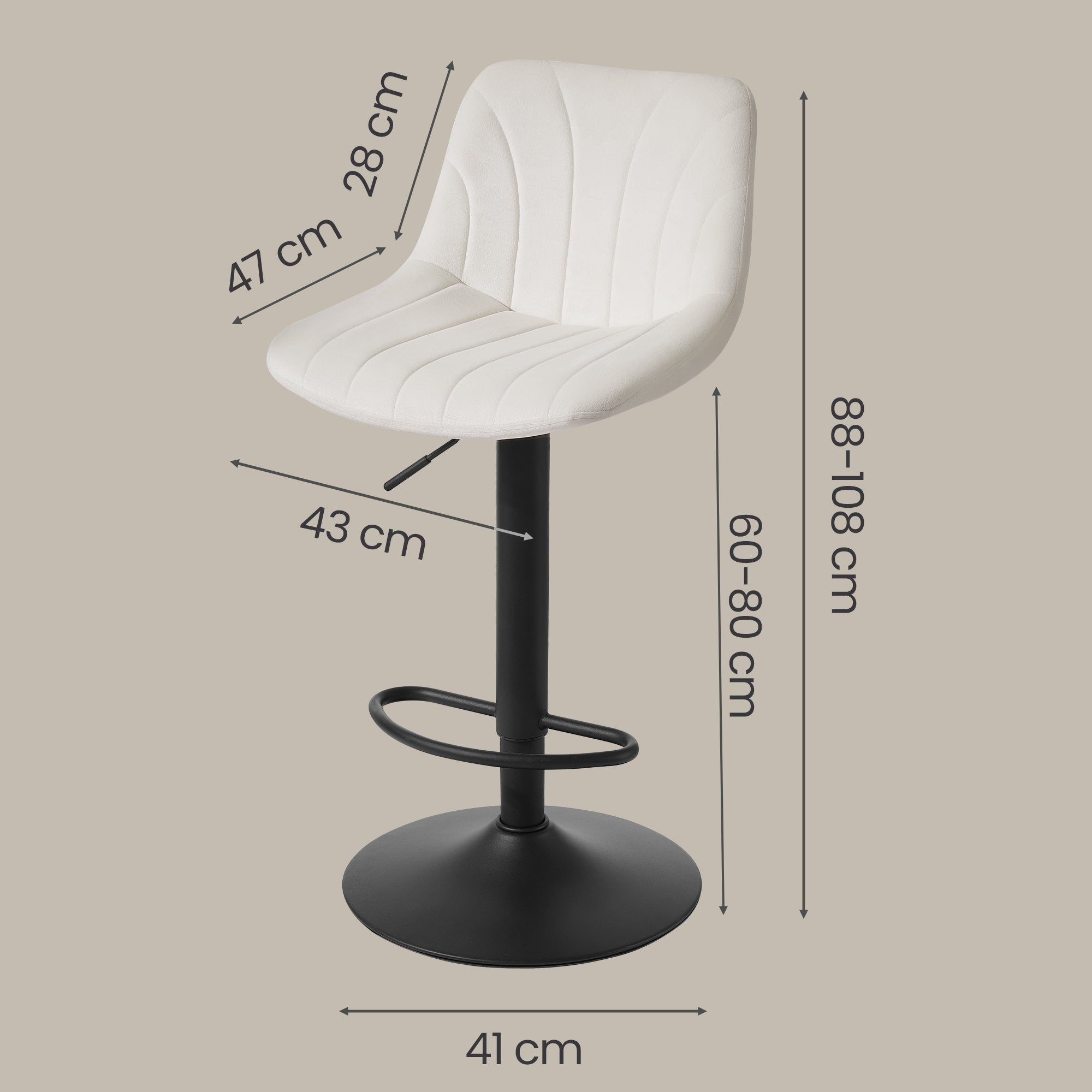 Chaises de Bar Réglables, Tabourets avec Dossier, Rotation 360°, Velours, pour Cuisine, Salle à Manger, Lot de 2, Blanc - 5