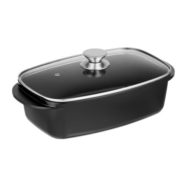 Relaxdays Pirofila da Forno con Coperchio, Teglia 5 L, in Alluminio Rivestito, per Piano Cottura Elettrico e Gas, Nero