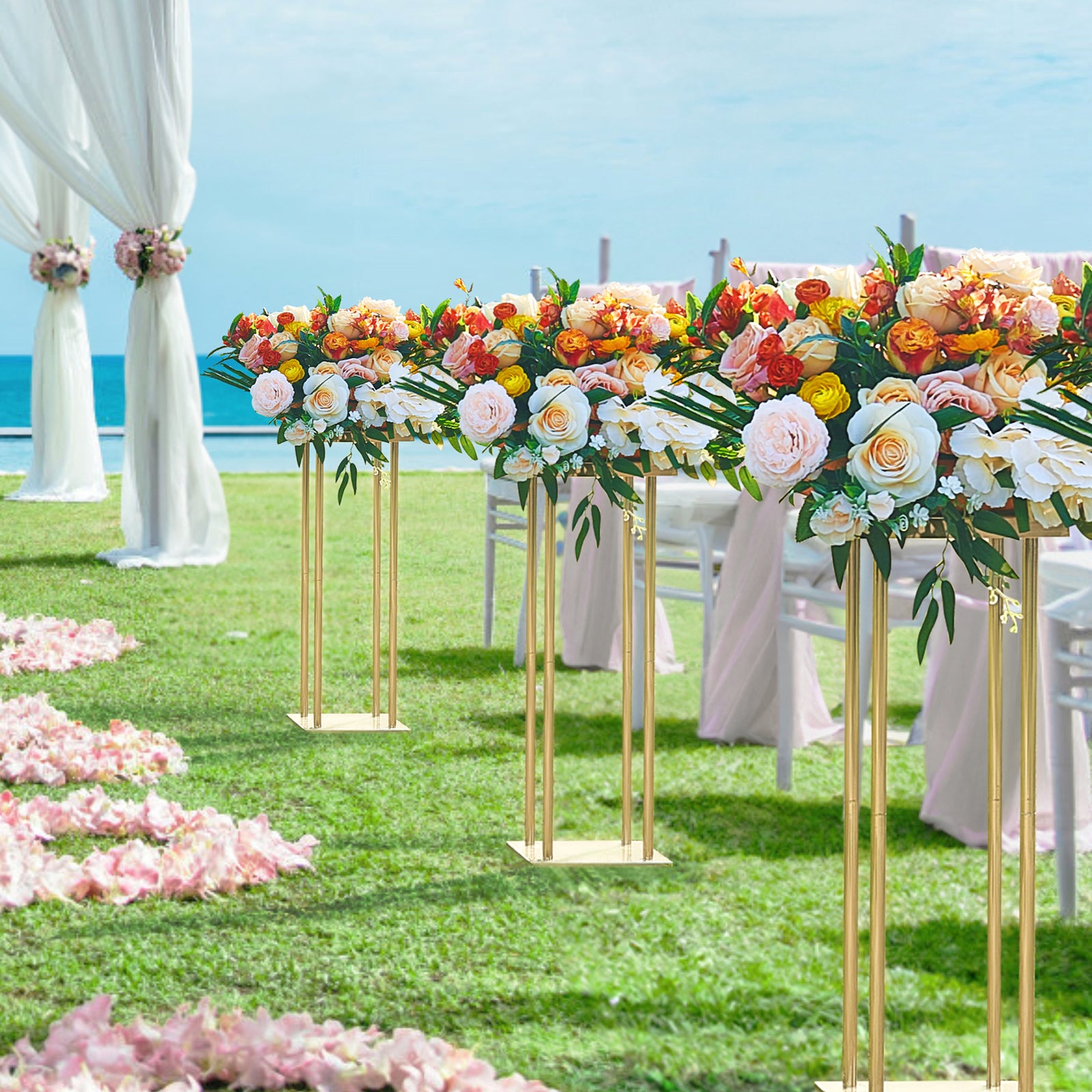 4PCS Support de Fleurs Mariage VEVOR 60 cm Porte-fleurs Métal Doré Centre de Table Mariage Vase Géométrique Stratifié Présentoir Floral pour Réception - 8