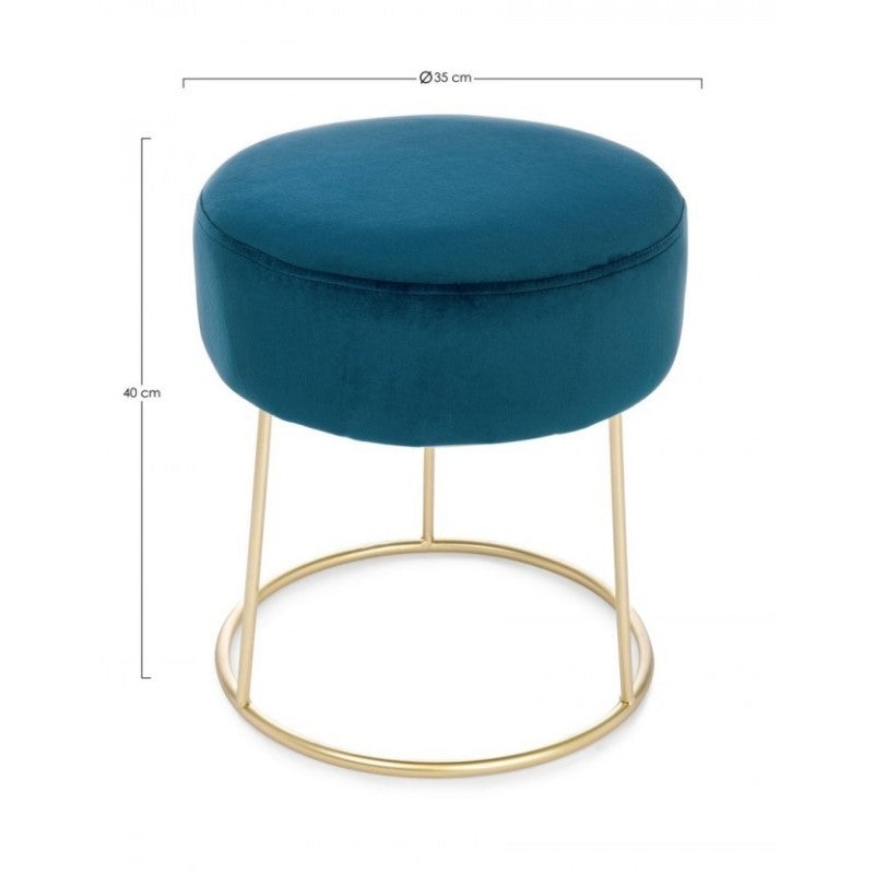 Pouf en velours bleu CLARISSA diamètre 35x h40 cm - 2