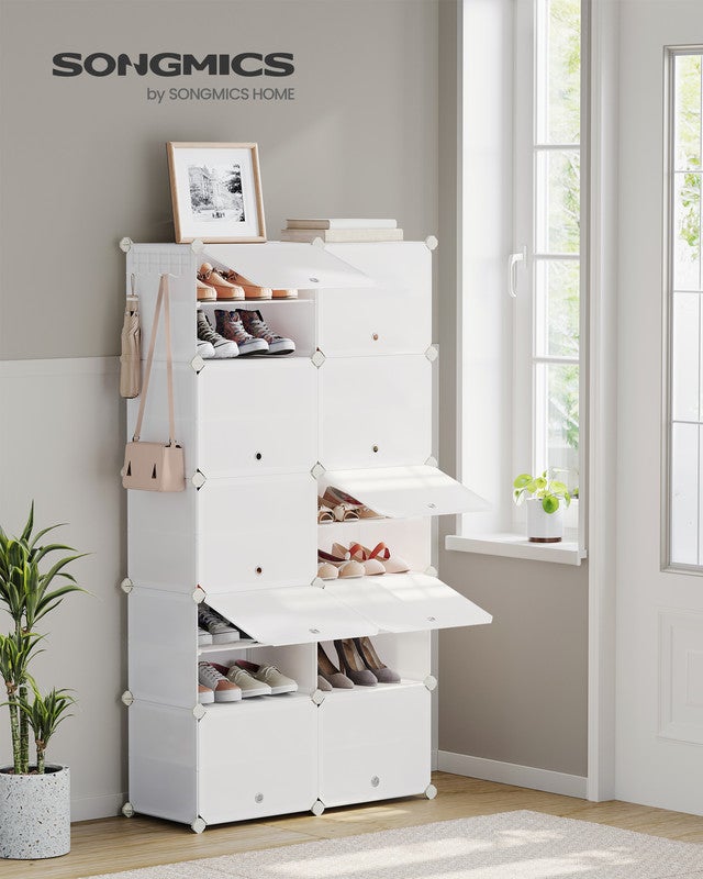 Étagère à Chaussures, Rangement pour Chaussures à 10 Compartiments, pour Vestiaire, Entrée, pour 40 Paires, Modulable, Blanc Nuage - 2