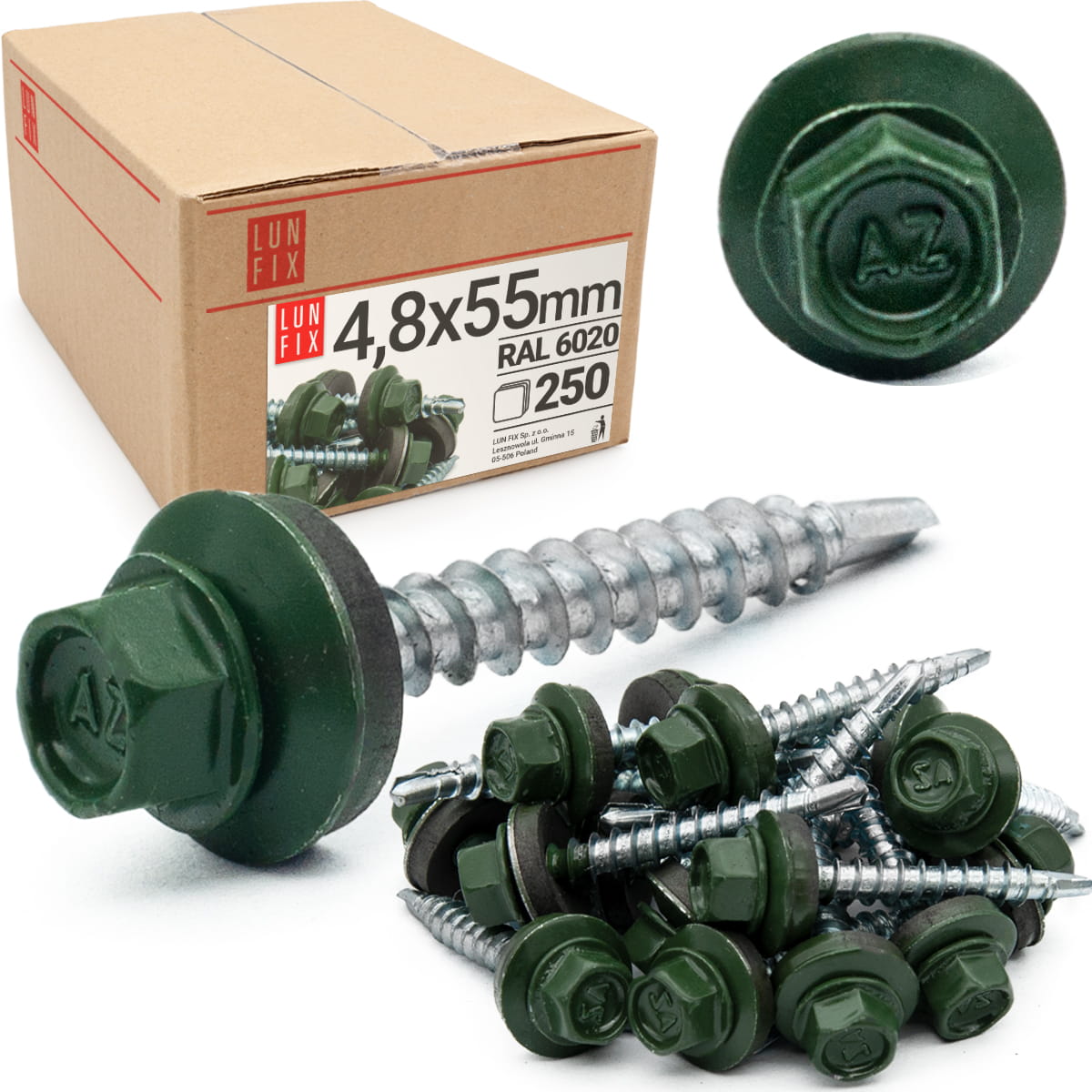 Blachowkręty wkręty farmerskie 4,8x55mm RAL620 zielony 250szt.