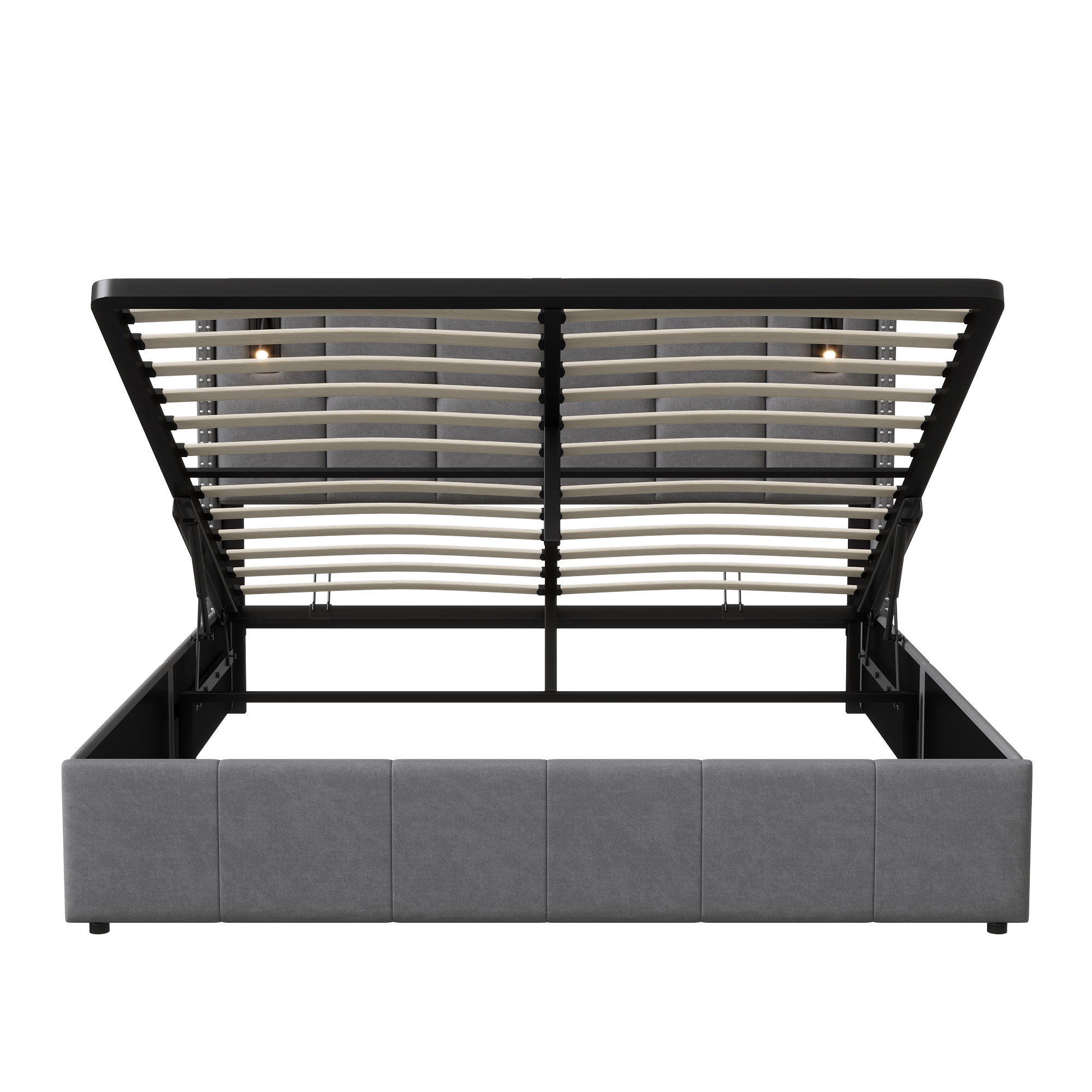 Lit Rembourré 140x200cm avec sommier à lattes & liseuses, lit coffre lit double, velours, gris - 8