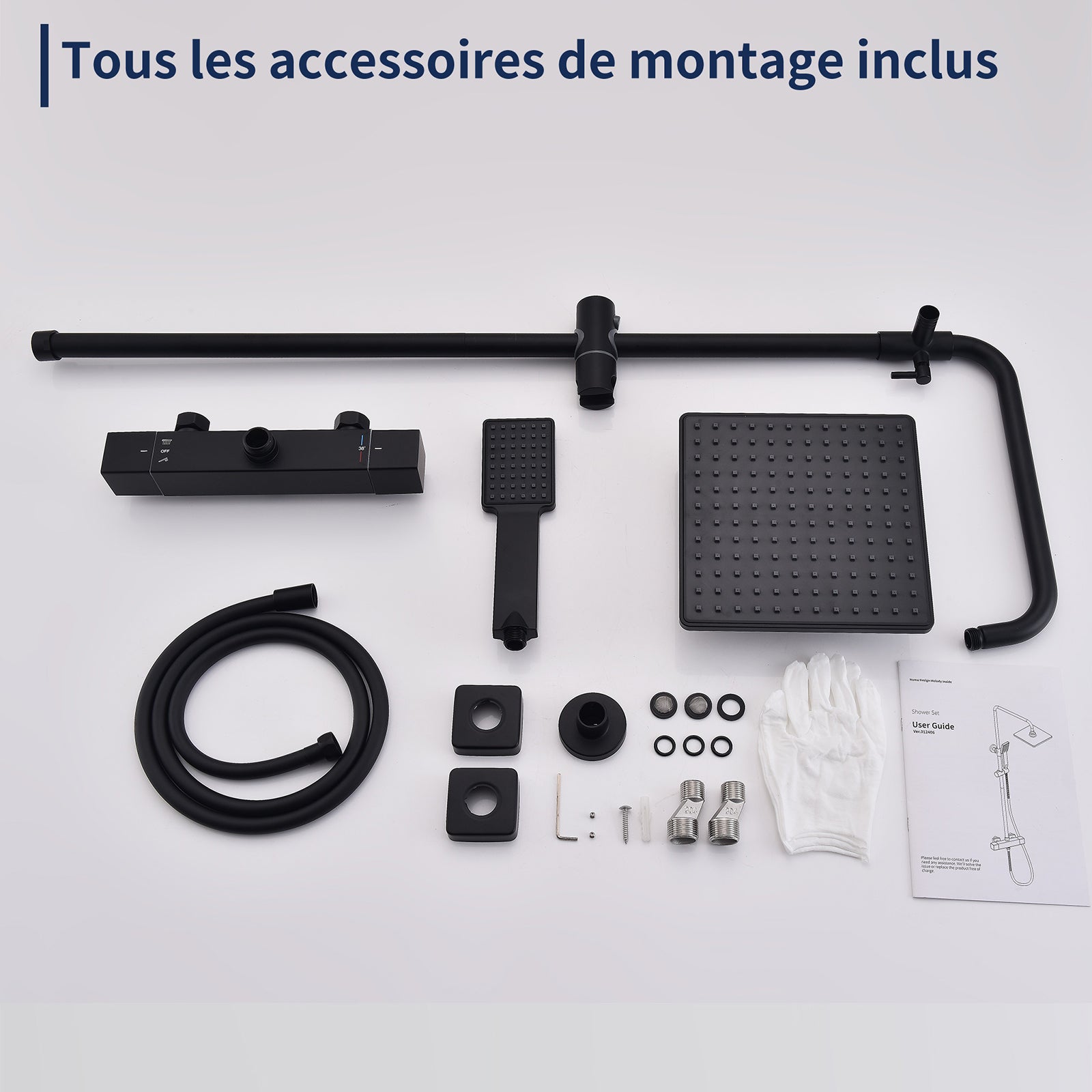 HOMELODY Czarna termostatyczna kolumna prysznicowa, zestaw prysznicowy z termostatem i główką prysznicową, regulowana wysokość - 6