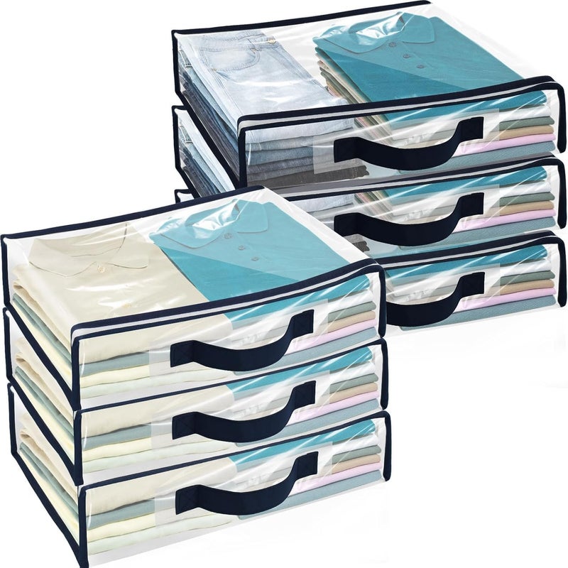 Zestaw 6 przezroczystych toreb do przechowywania z wzmocnionymi uchwytami na ubrania, koce, swetry, pościel, kołdry, poduszki – zapięcie na zamek bły