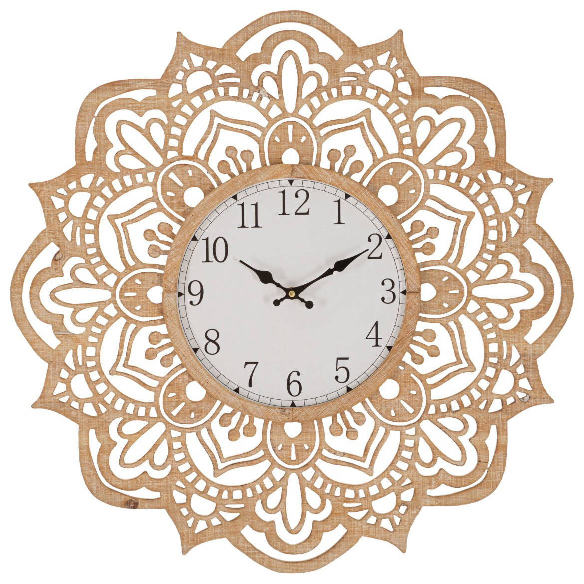 Reloj de pared tallado de madera marrón Ø 60x4,5 cm Leroy Merlin