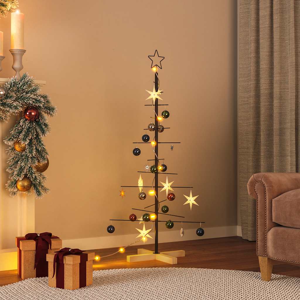 Sapin de Noël en métal avec base en bois noir 120 cm - Structure acier ...