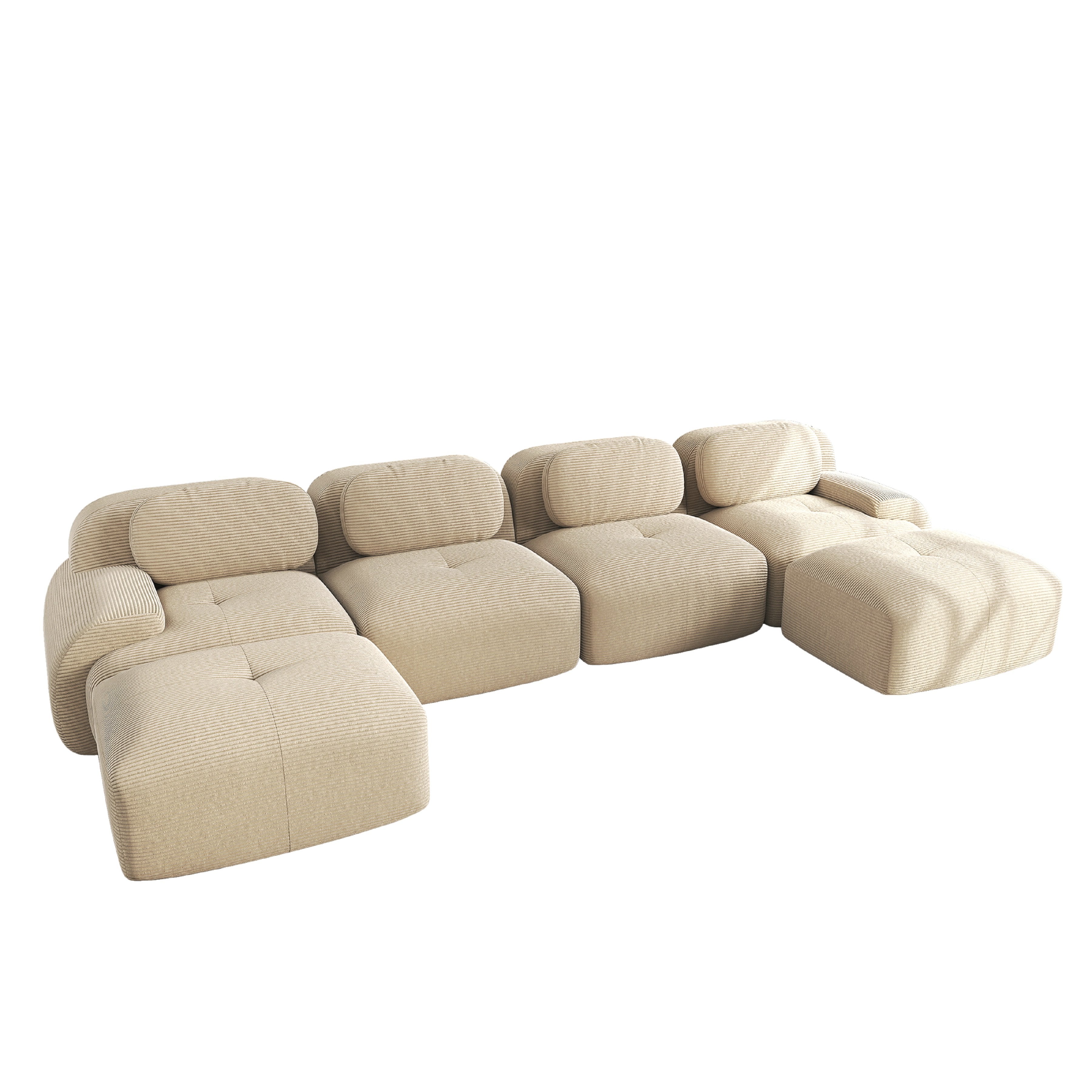 Canapé d\'angle modulable en forme de U Canapé 4 places Élégant - Accroupiers extra-larges- Tissu velours côtelé respirant - Beige - 4