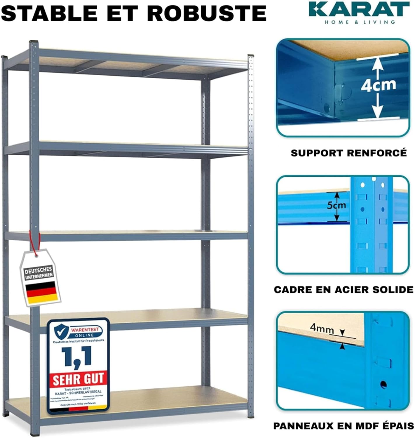 2 X Rayonnages pour charges lourdes, 150 x 75 x 30 cm, Gris, Capacité de charge max :  875 kg - 3