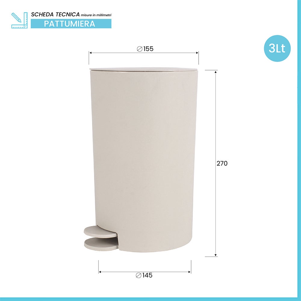 Pattumiera bagno 3 L in polipropilene beige con apertura a pedale Orbix - 2