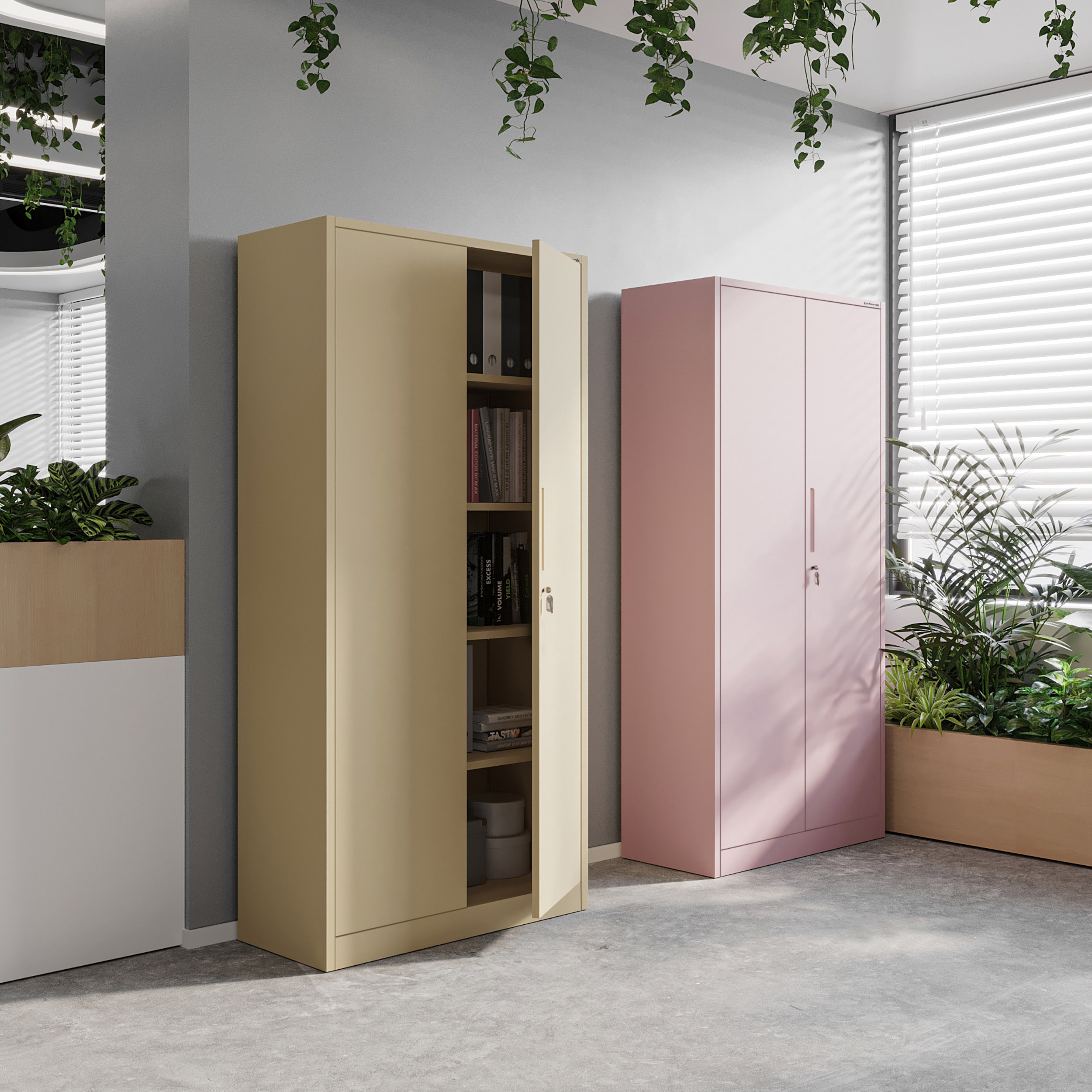 Armoire de Bureau de Rangement Métallique 4 étagères réglables 195 cm x 90 cm x 40 cm Beige pastel - 7