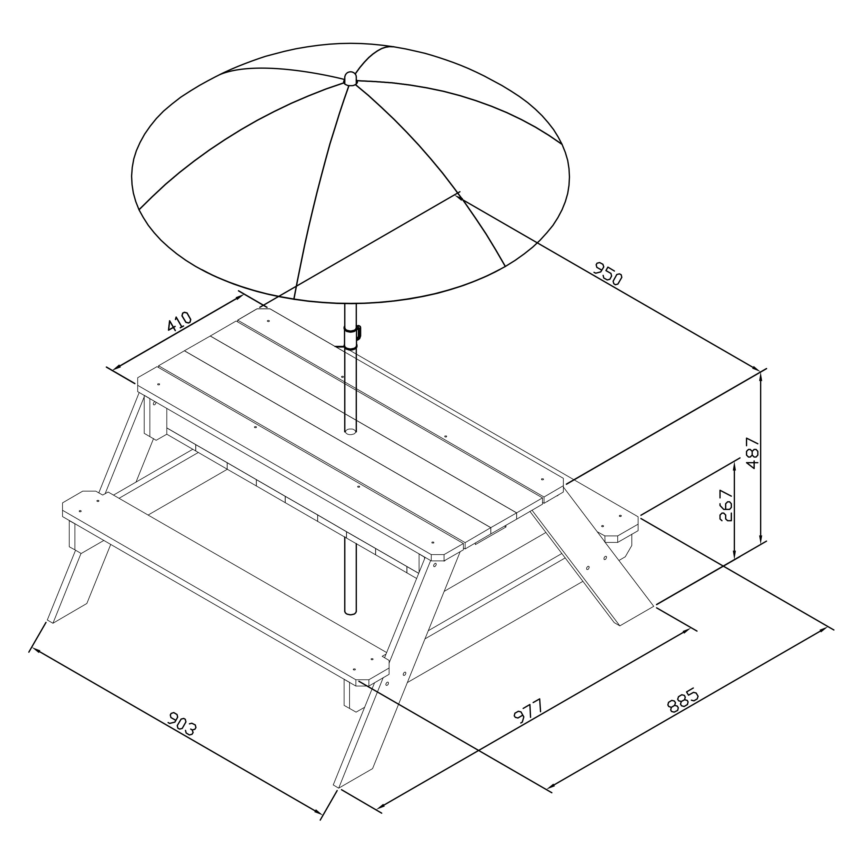 Axi Nick Table Sable Et Eau / picnic Avec Parasol En Bois Marron Et Gris | 95 X 97 X 48 Cm | Avec Couvercle, Boîtes De Rangement & Parasol | Extérieur - 4