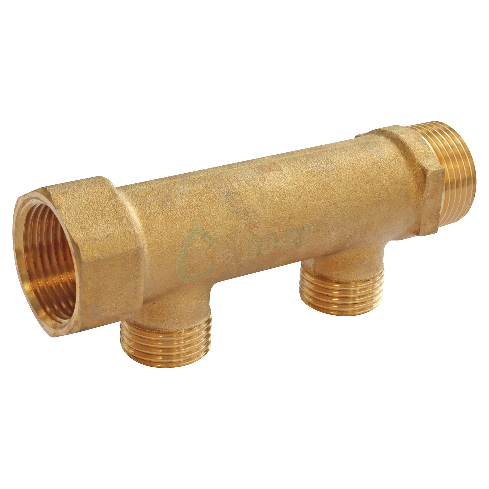 Collecteur laiton Mâle 15/21 - Entrée Femelle 20/27- Sortie Mâle 20/27 - 2 départs - 2