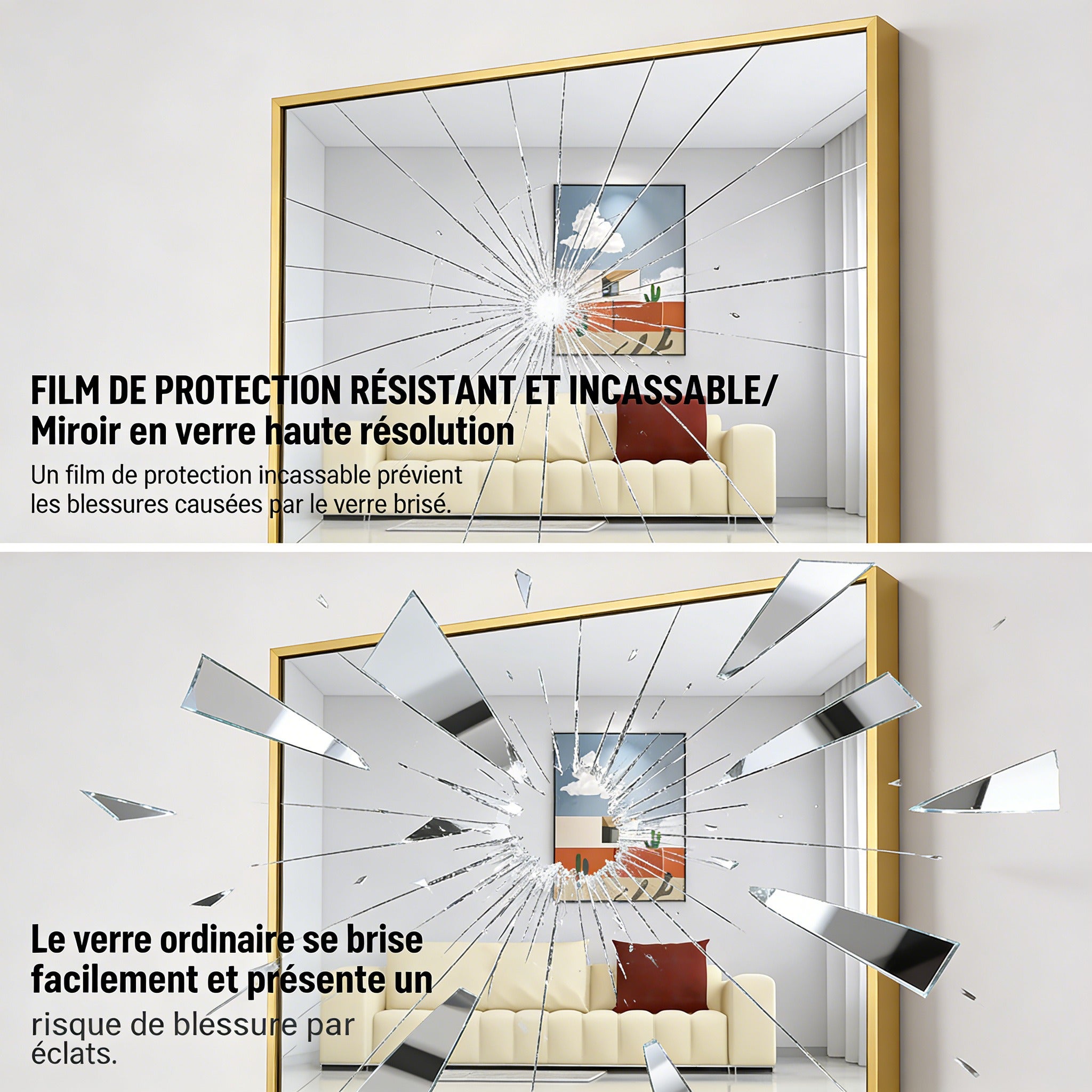 Miroir sur pied classique 162x53 cm - Grand Miroir rectangulaire - Cadre en Aluminium - Salon, Chambre à Coucher, Dressing - Doré - 4