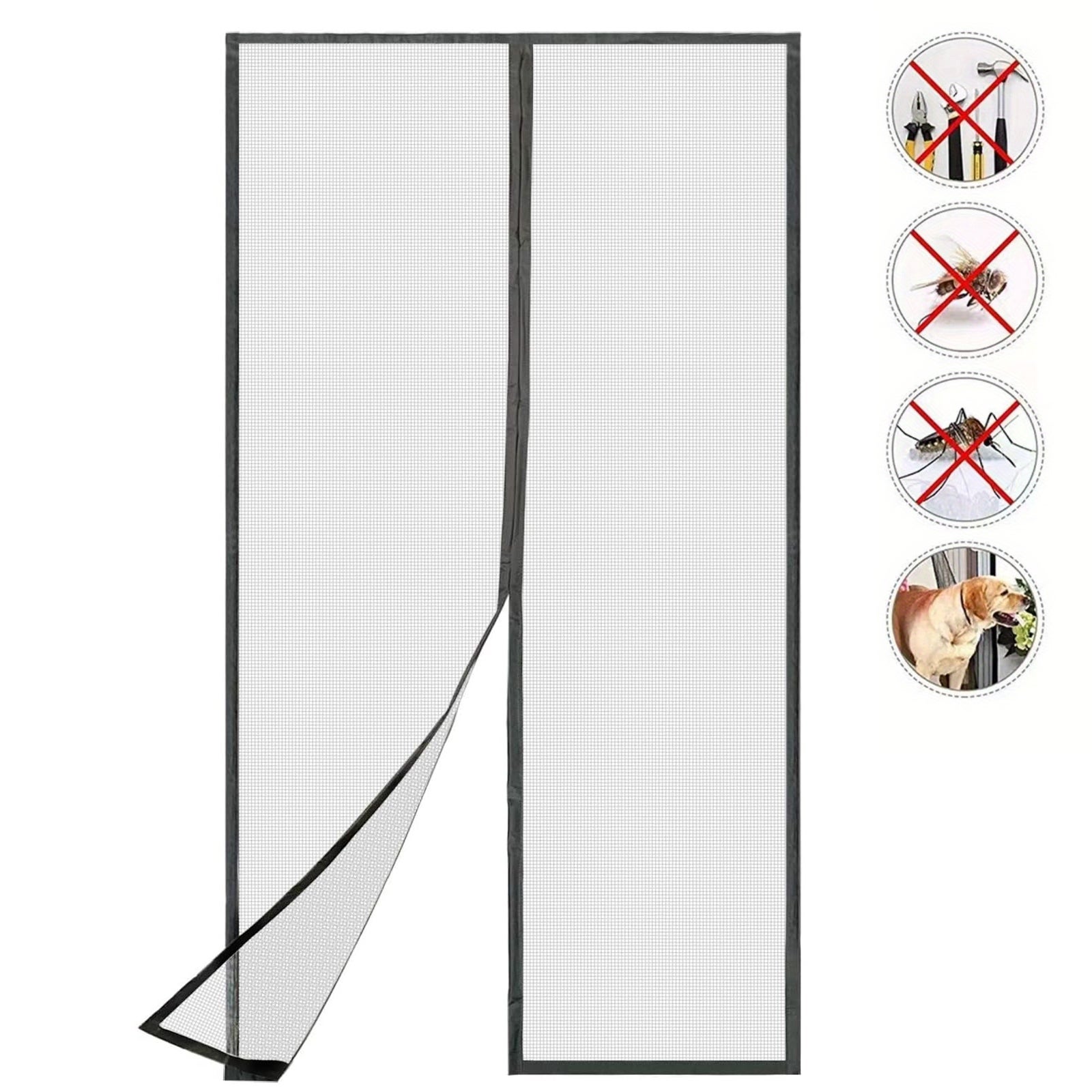 Magnetyczna moskitiera do drzwi, kurtyna przeciw owadom z taśmami samoprzylepnymi, pinezkami i paskami magnetycznymi, 110 x 210 cm