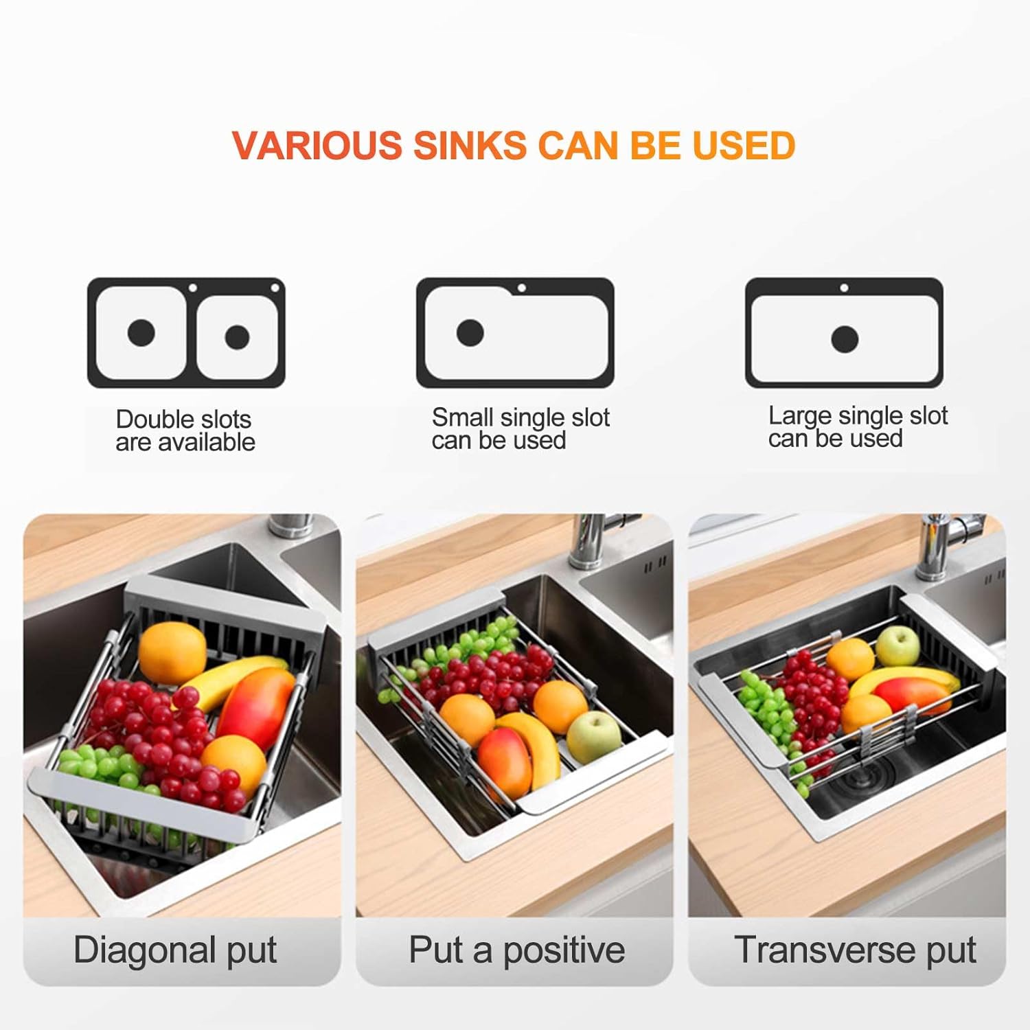 Égouttoir de cuisine, support d'évier rétractable en acier inoxydable domestique, support de rangement-22 cm - 5